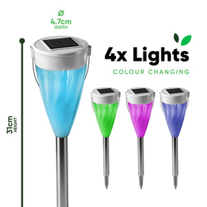 Pack of 4 Colour Changing Solar Stake Lights – Multi-Colour LED Garden Lights