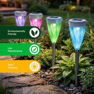 Pack of 4 Colour Changing Solar Stake Lights – Multi-Colour LED Garden Lights