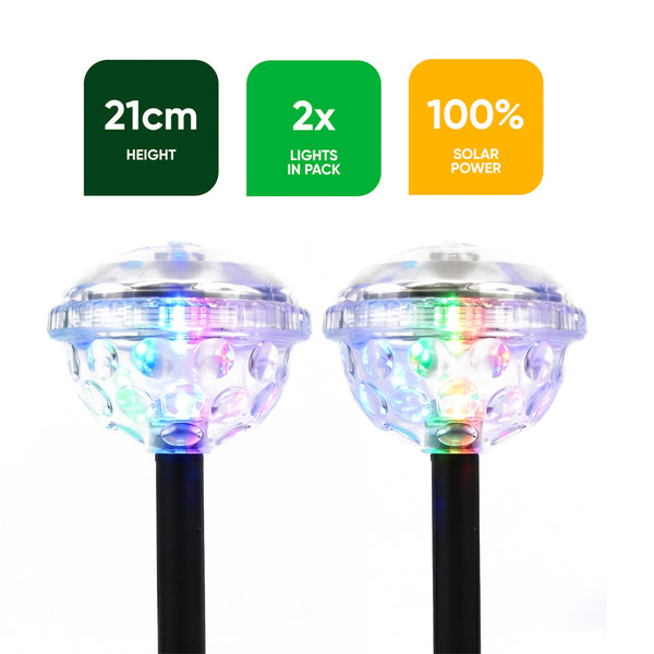 Pack of 2 Solar Disco Stake LED Lights – Colour Changing Garden Lights