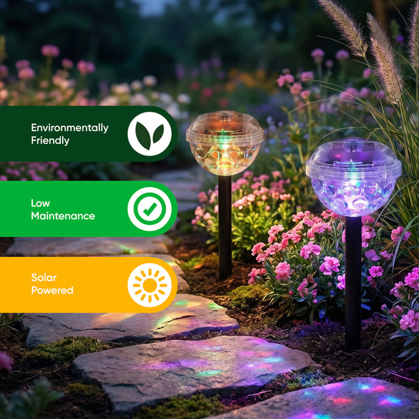 Pack of 2 Solar Disco Stake LED Lights – Colour Changing Garden Lights