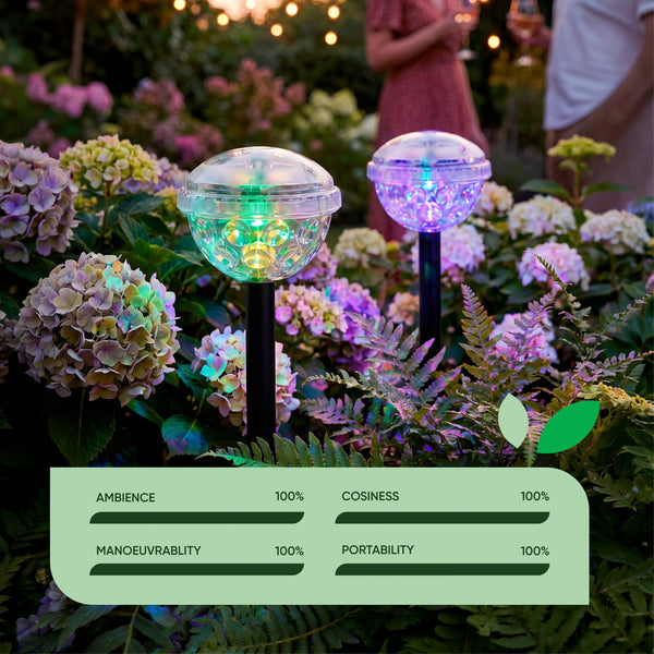 Pack of 2 Solar Disco Stake LED Lights – Colour Changing Garden Lights