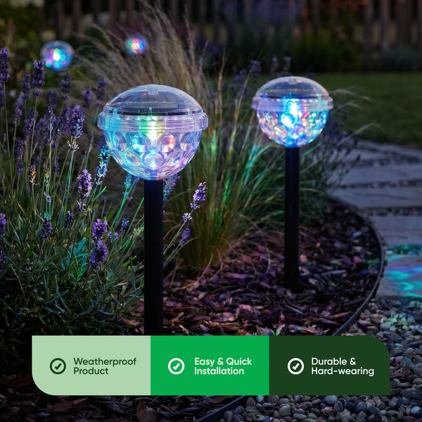 Pack of 2 Solar Disco Stake LED Lights – Colour Changing Garden Lights