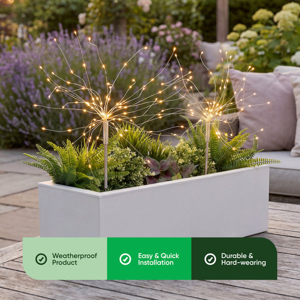 Pack of 2 Solar Starburst Stake LED Lights – Warm White Garden Lights