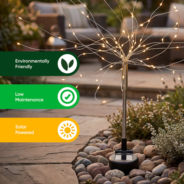 Pack of 2 Solar Starburst Stake LED Lights – Warm White Garden Lights