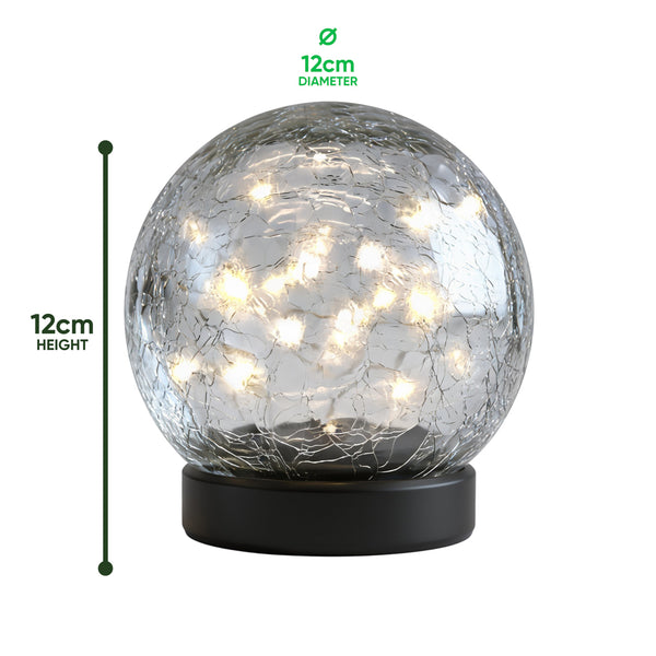 Pack of 2 Solar Crackle Ball LED Lights – Warm White Glass Globe Garden Lights