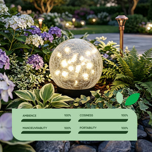 Pack of 2 Solar Crackle Ball LED Lights – Warm White Glass Globe Garden Lights