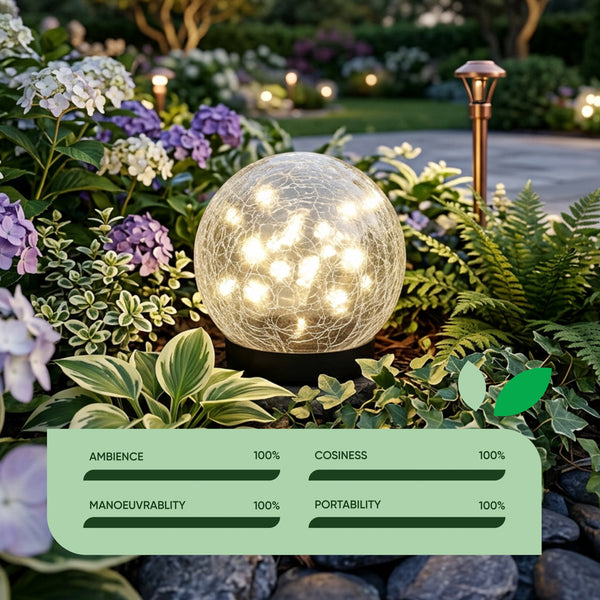 Pack of 2 Solar Crackle Ball LED Lights – Warm White Glass Globe Garden Lights
