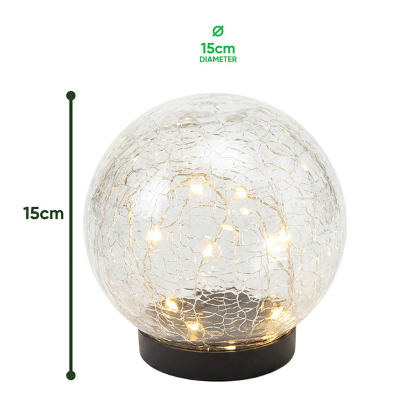 Giant 15cm Solar Crackle Glass Sphere Light – Warm White LED Garden Globe
