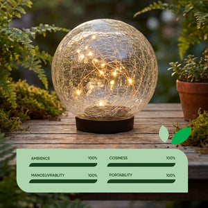 Giant 15cm Solar Crackle Glass Sphere Light – Warm White LED Garden Globe