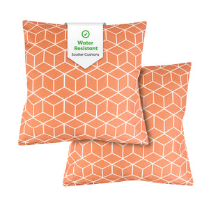 Pair of Outdoor Scatter Cushions – Orange Cube Design