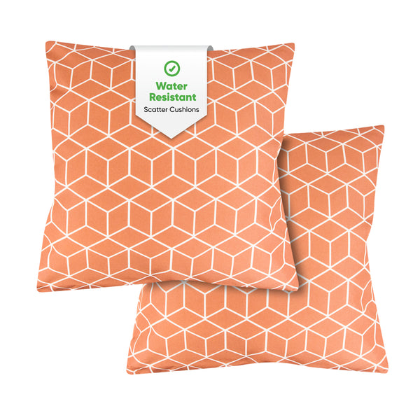 Pair of Outdoor Scatter Cushions – Orange Cube Design