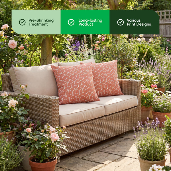 Pair of Outdoor Scatter Cushions – Orange Cube Design