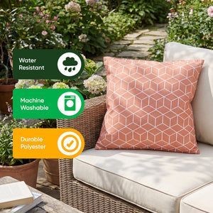 Pair of Outdoor Scatter Cushions – Orange Cube Design