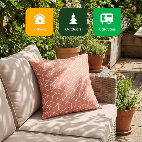 Pair of Outdoor Scatter Cushions – Orange Cube Design
