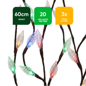 Pack of 3 Multi-Coloured LED Solar Tree Lights – Outdoor Garden Stake Lights