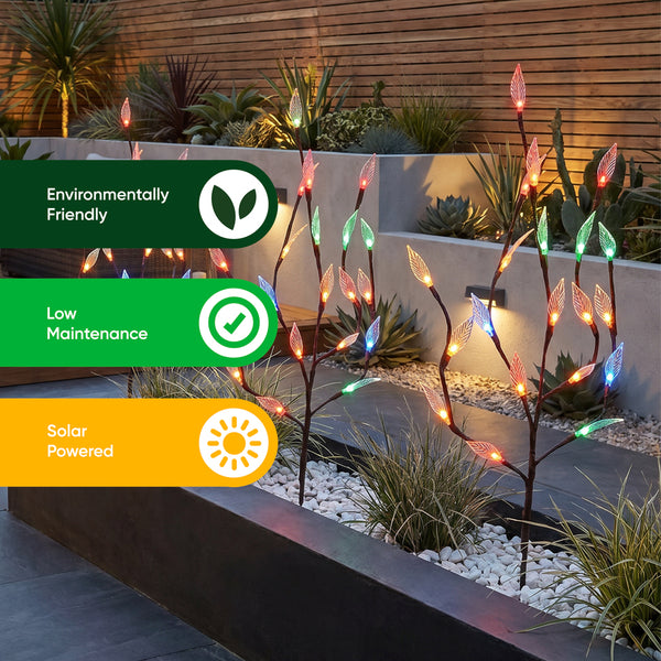 Pack of 3 Multi-Coloured LED Solar Tree Lights – Outdoor Garden Stake Lights