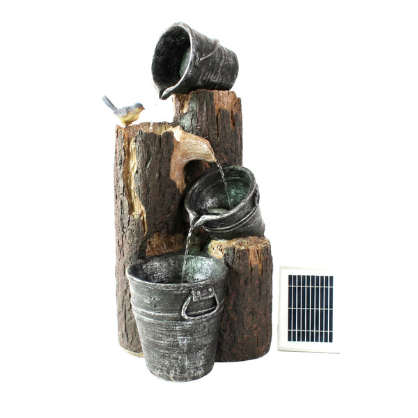 Solar Cascading Woodland Water Feature with Battery Backup & LED Light – Garden Fountain for Patio, Decking & Outdoor Spaces