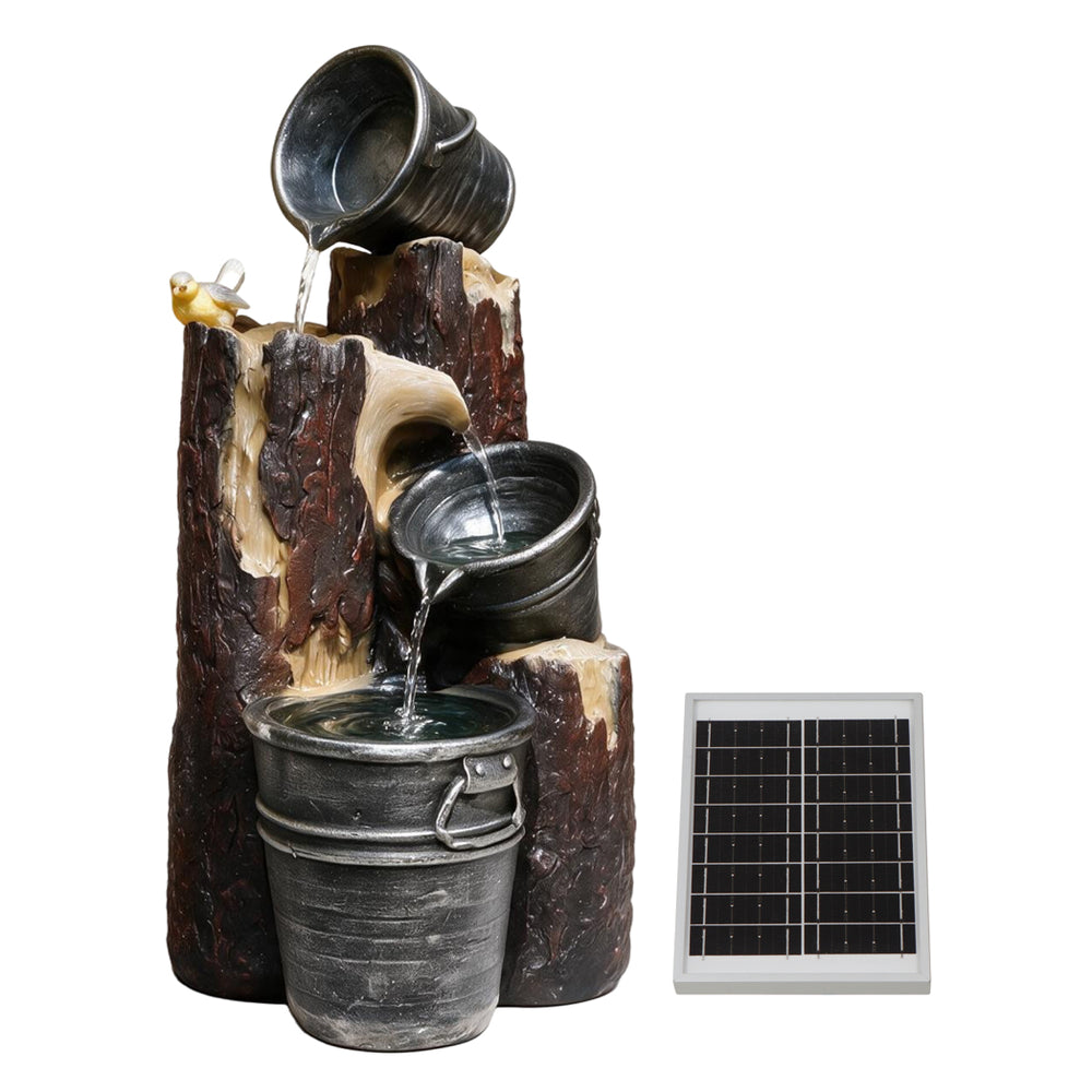 Solar Cascading Woodland Water Feature with Battery Backup & LED Light – Garden Fountain for Patio, Decking & Outdoor Spaces