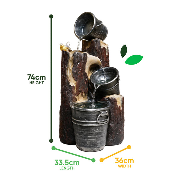 Solar Cascading Woodland Water Feature with Battery Backup & LED Light – Garden Fountain for Patio, Decking & Outdoor Spaces