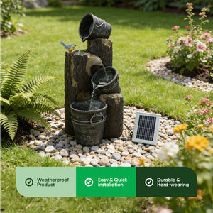 Solar Cascading Woodland Water Feature with Battery Backup & LED Light – Garden Fountain for Patio, Decking & Outdoor Spaces