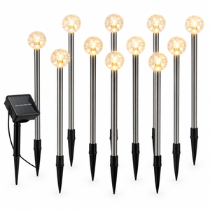 Pack of 10 Solar Ball Garden Stake Lights – Warm White LED