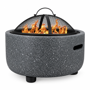 MGO Garden Firepit & BBQ – 2-in-1 Outdoor Fire Bowl with Grill | Stone Effect Patio Heater & Charcoal BBQ