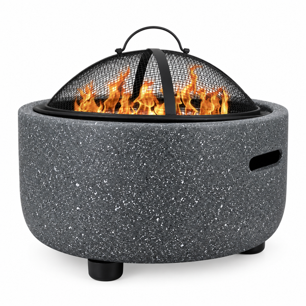MGO Garden Firepit & BBQ – 2-in-1 Outdoor Fire Bowl with Grill | Stone Effect Patio Heater & Charcoal BBQ