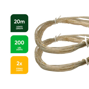 Pack of 2 20m Solar Multi-Coloured LED String Lights – 400 LEDs