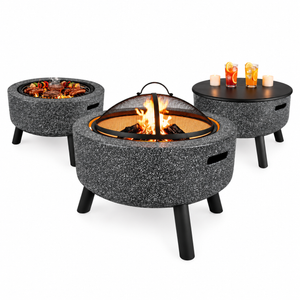 MGO Firepit Table & BBQ – 3-in-1 Outdoor Fire Bowl with Table Top | Stone Effect Garden Heater & Charcoal Grill