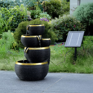 Solar Powered Cascading Water Feature with Battery Backup