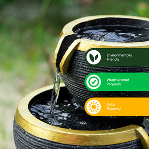 Solar Powered Cascading Water Feature with Battery Backup