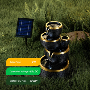 Solar Powered Cascading Water Feature with Battery Backup
