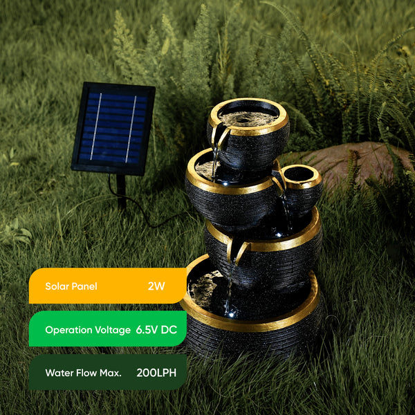 Solar Powered Cascading Water Feature with Battery Backup