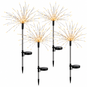 Pack of 4 Solar Starburst Garden Stake Lights – Warm White LED