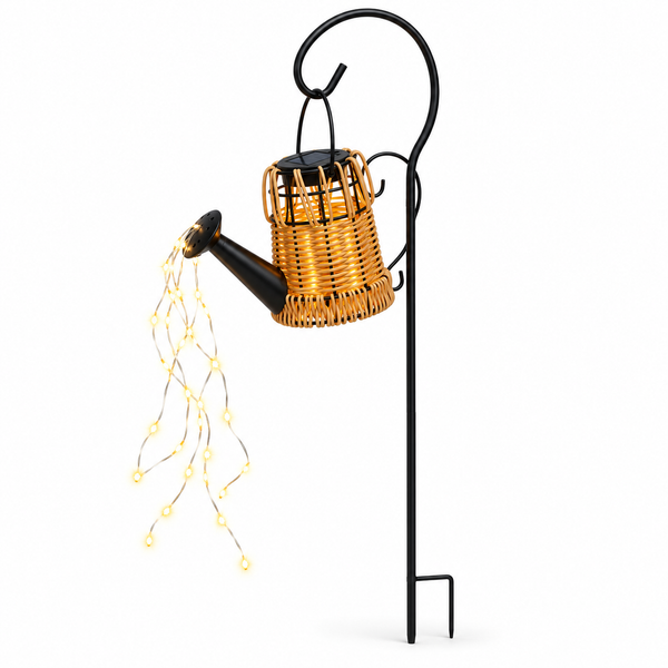 Solar Rattan Watering Can Garden Stake Light – Warm White LED