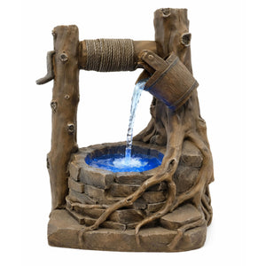 Solar Powered Rustic Brick Well Water Feature with Battery Backup