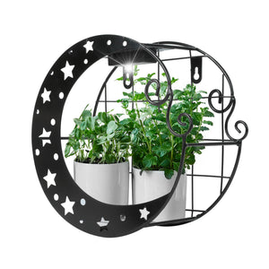 Solar Wall Planter with LED Light – Modern Metal Hanging Planter