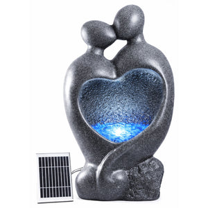 Solar Powered Carved Lovers Water Feature with LED Light & Battery Backup