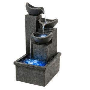 Solar-Powered 3-Tier Cascading Slate Water Feature with Battery Backup