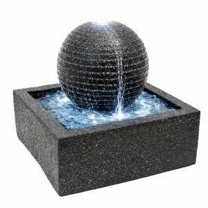 Solar Powered Black Granite-Finish Water Feature with LED Light & Battery Backup